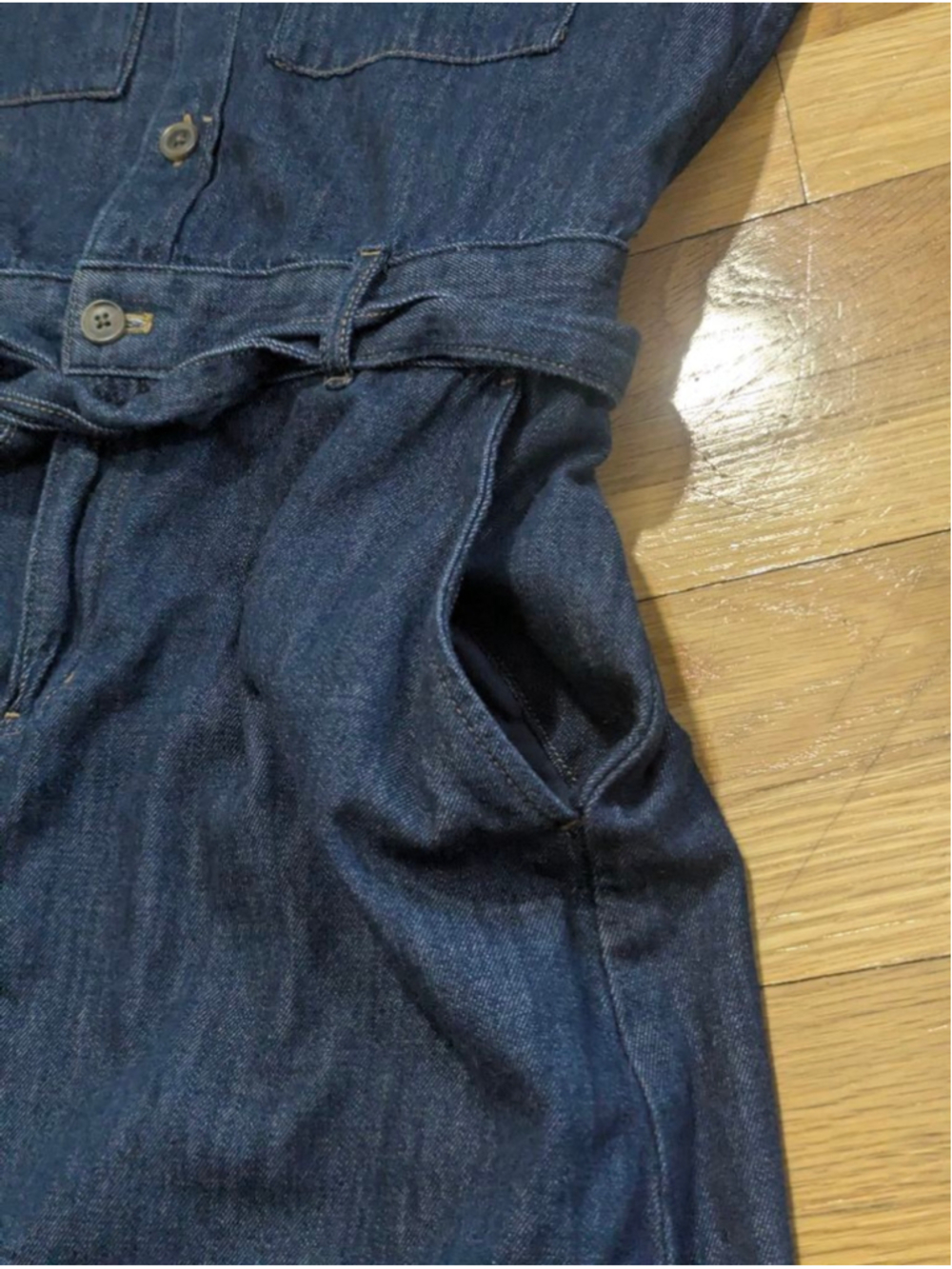 J. Crew Factory Denim Utility Dress Short Sleeve w/Tie + Button Front Size 4 - Picture 5 of 13